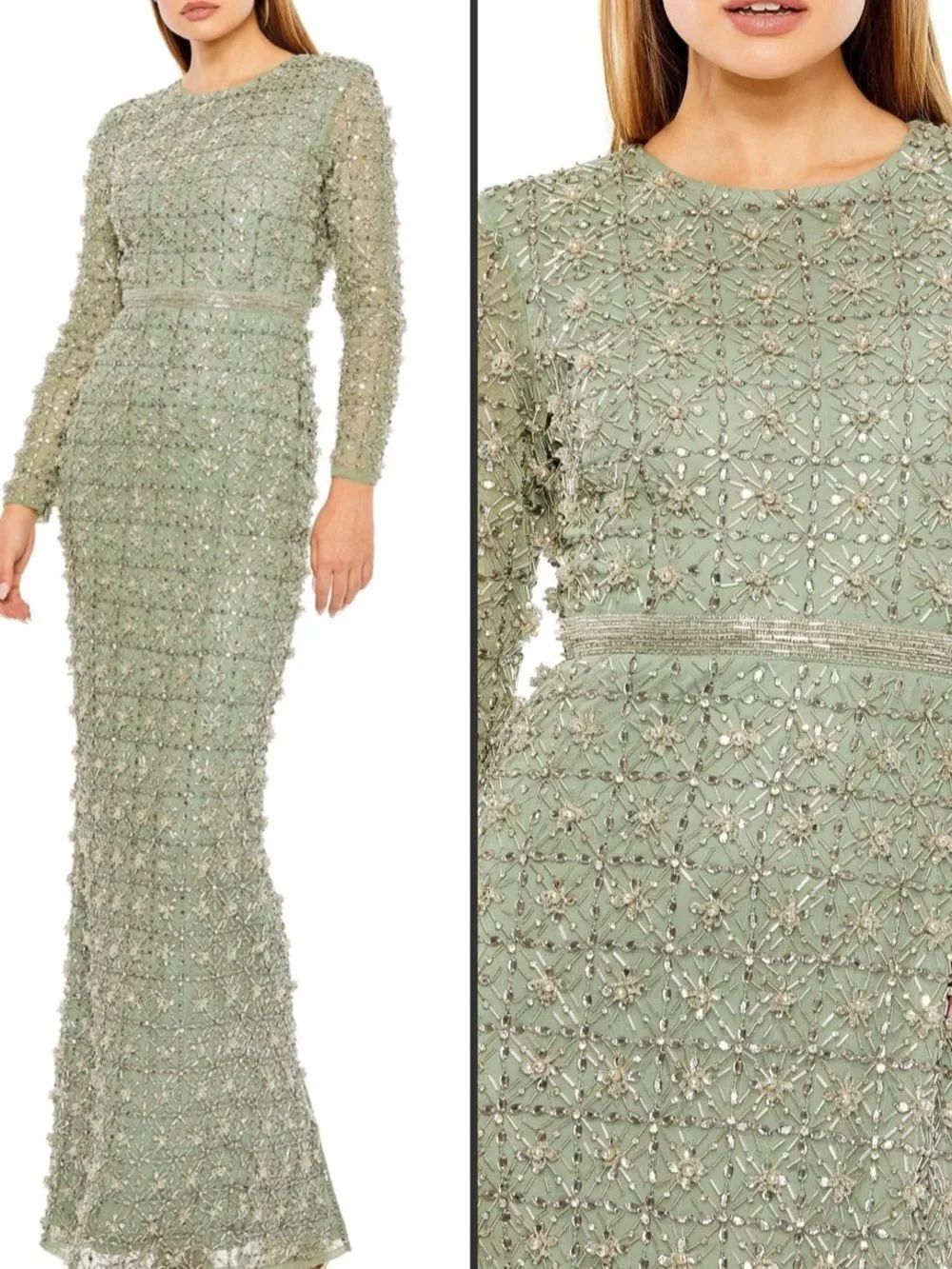 NWT MAC DUGGAL 93827 Green
Long Sleeve High Neck Beaded Gown Size 14